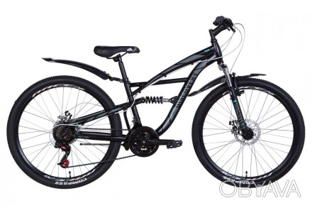 Велосипед ST 26 Discovery TRON AM2 DD рама-15 черно-серый с бирюзовым (м) с крыл. . фото 1