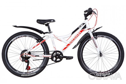 Велосипед ST 24 Discovery FLINT Vbr рама-13 бело-черный с красным с крылом Pl 20. . фото 1