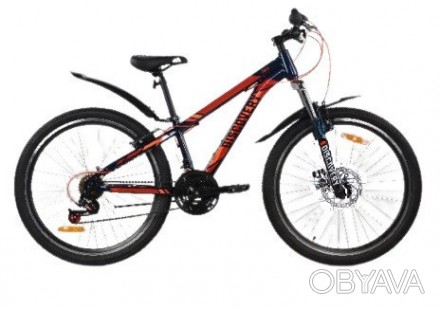 Велосипед ST 26 Discovery TREK AM DD рама-18 сине-оранжевый с крылом Pl 2021 OPS. . фото 1