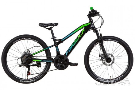 Велосипед AL 24 Formula BLACKWOOD 1.0 AM DD рама-12,5 черно-зеленый с синим 2021. . фото 1