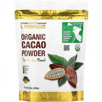 Органический какао порошок California Gold Nutrition Superfoods Organic Cacao Po. . фото 2