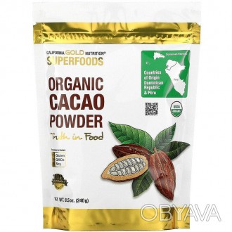 Органический какао порошок California Gold Nutrition Superfoods Organic Cacao Po. . фото 1