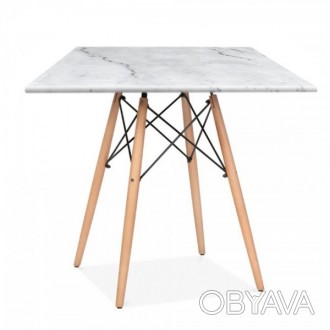 Квадратный стол, столешница из материала верзалит, 80*80 см, цвет белый мрамор, . . фото 1