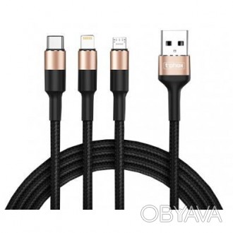 Многофункциональный USB-кабель 3 в 1 T-PHOX T-F815 Mix предназначается для выпол. . фото 1