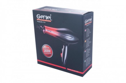 Фен для укладки волос Gemei GM-1719 1500W Black/Red
Качественный бытовой фен для. . фото 3
