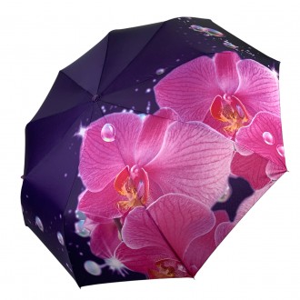 Складной женский зонт-автомат от Flagman с принтом орхидеи на 9 спиц. С аксессуа. . фото 2
