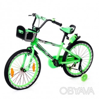 Велосипед двухколесный 20д 2086-20 салатовый со светящейся рамой и корзинкой и м. . фото 1