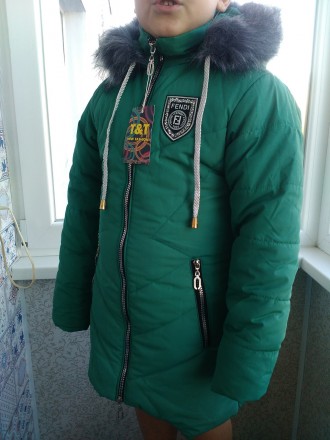 Зимняя куртка-пальто на девочек. Цвет - зеленый 
Модель классическая прямая, сза. . фото 9