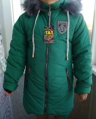 Зимняя куртка-пальто на девочек. Цвет - зеленый 
Модель классическая прямая, сза. . фото 2