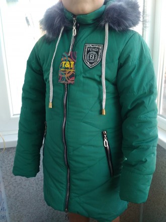 Зимняя куртка-пальто на девочек. Цвет - зеленый 
Модель классическая прямая, сза. . фото 4