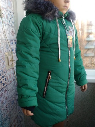 Зимняя куртка-пальто на девочек. Цвет - зеленый 
Модель классическая прямая, сза. . фото 7