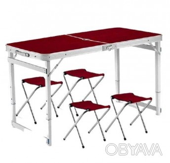 Усиленный стол для пикника раскладной с 4 стульями ( Коричневый )Складной стол -. . фото 1