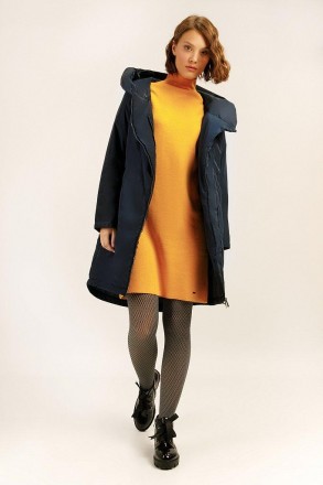 Куртка женская демисезонная от финского бренда Finn Flare длинная темно-синяя. О. . фото 4