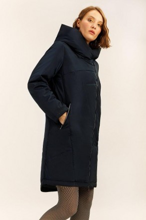 Куртка женская демисезонная от финского бренда Finn Flare длинная темно-синяя. О. . фото 3
