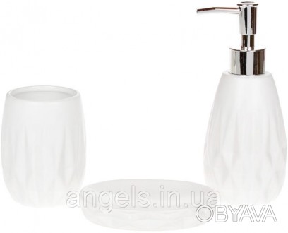 Набір керамічних аксесуарів Bright для ванної кімнати "Ромб", білий. Стильний і . . фото 1