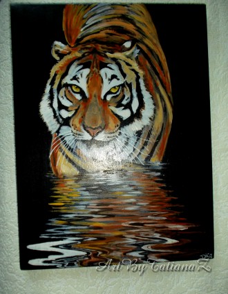 Картина "Тигр ночью" выполнена масляными красками на черном холсте с д. . фото 4