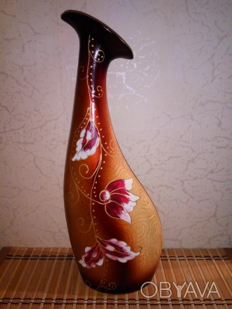Большая, керамическая ваза в абстрактном стиле с тонким перламутровым покрытием,. . фото 1