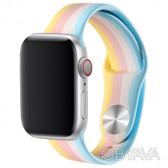 Силиконовый ремешок Rainbow для Apple watch 38mm / 40mm (Розовый / Сиреневый). . фото 1