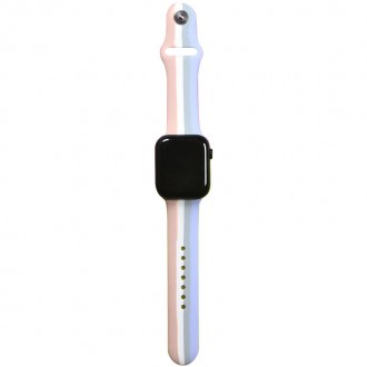 Силиконовый ремешок Rainbow для Apple watch 42mm / 44mm (Серый / Синий). . фото 2
