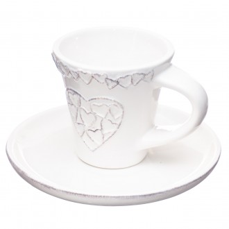 Набор "Сердца" из 2 чашек с блюдцами - керамическая посуда белого цвета с объемн. . фото 5