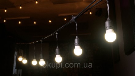 Уличная Ретро Гирлянда Старк с круглым проводом 5 метров на 10 LED лампочек бело. . фото 4
