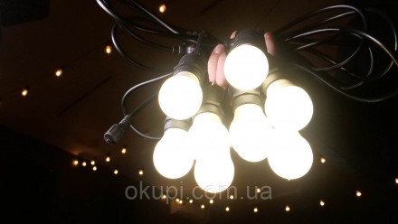Уличная Ретро Гирлянда Старк с круглым проводом 5 метров на 10 LED лампочек бело. . фото 5