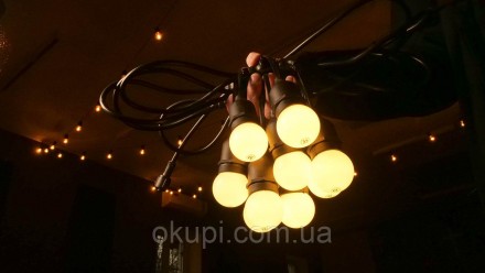 Уличная Ретро Гирлянда Старк с круглым проводом 35 метров на 70 LED лампочек теп. . фото 9