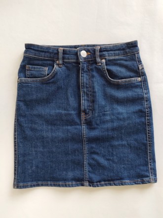 Синяя джинсовая мини юбочка классического прямого покроя от популярного испанско. . фото 8