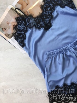Пижама №516
	размер 42-44,46-48, 50-52
	ткань шёлк армани
	Цвета-голубой,электри. . фото 1