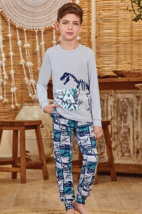 Пижама для мальчика Арт. 9600-167
Цвет: серая с синим
Состав: 95% хлопок 5% элас. . фото 2