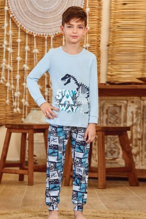 Пижама для мальчика Арт. 9600-105
Цвет: голубая с синим
Состав: 95% хлопок 5% эл. . фото 2