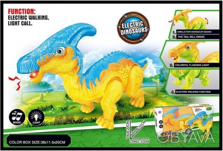 Интерактивное животное 856A динозавр,2 цвета,батар.,свет,звук,в коробке 38*11,5*. . фото 1