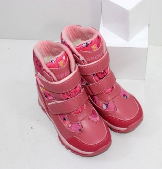 Теплые розовые зимние ботинки на меху для девочки. Застежки липучки с молнией. В. . фото 6