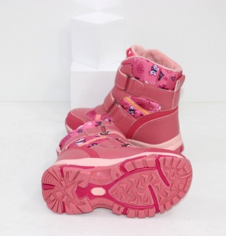 Теплые розовые зимние ботинки на меху для девочки. Застежки липучки с молнией. В. . фото 3