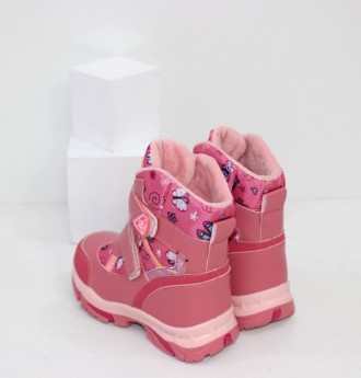 Теплые розовые зимние ботинки на меху для девочки. Застежки липучки с молнией. В. . фото 4
