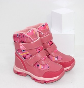 Теплые розовые зимние ботинки на меху для девочки. Застежки липучки с молнией. В. . фото 2