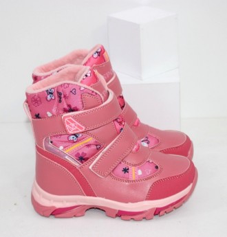 Теплые розовые зимние ботинки на меху для девочки. Застежки липучки с молнией. В. . фото 5