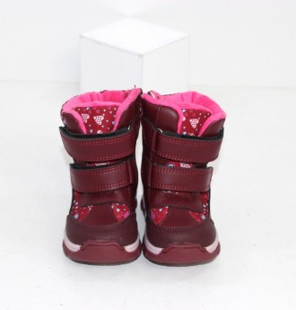 Теплые бордовіе зимние ботинки на меху для девочки. Застежки липучки с молнией. . . фото 7
