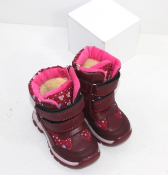 Теплые бордовіе зимние ботинки на меху для девочки. Застежки липучки с молнией. . . фото 5