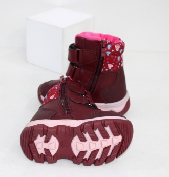 Теплые бордовіе зимние ботинки на меху для девочки. Застежки липучки с молнией. . . фото 8