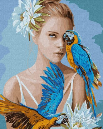 Набор для росписи номеров, "Девушка с голубыми попугаями" 40х50см 
 
 Отправка д. . фото 1