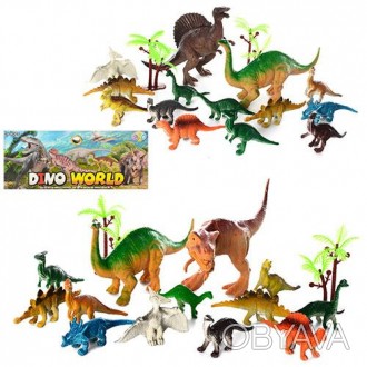 Динозавры 330-83A (168шт) 14шт, от 7см, дерево 2шт, 2вида, в кульке, 19-23-5см
В. . фото 1