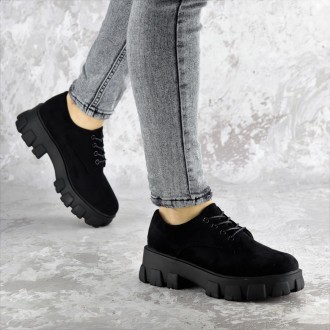 Женские туфли черные Chomper 2340 Туфли женские выполнены из искусственной замши. . фото 3