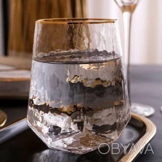 Набор 6 стаканов Facets "Blur" с золотым кантом - эстетичные и оригинальные бока. . фото 1