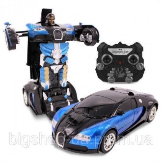 Машинка радиоуправляемая трансформер Robot Car Bugatti Size12 СИНЯЯ |Робот-транс. . фото 2