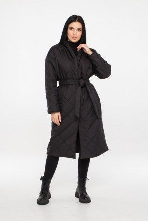 Стильное стеганое пальто с поясом в комплекте. Модель представлена дизайнерами D. . фото 5