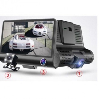 Автомобильный видеорегистратор на 3 камеры DVR XH202 FullHD 1080p. PRO Черный. И. . фото 4