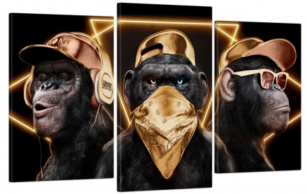 Модульная картина "Три мудрые обезьяны в золоте" из трех частей. День Рождения и. . фото 2