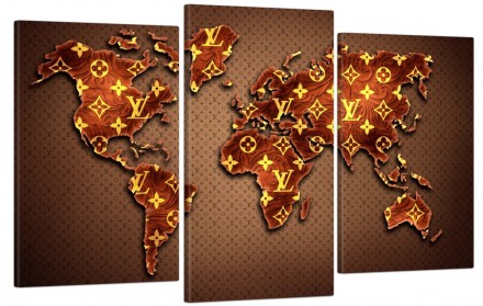 Модульная картина "Карта мира в коричневых цветах" из трех частей. День Рождения. . фото 2
