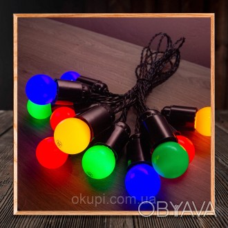 Черная Ретро Гирлянда Эдисона - 15 лампочек LED разноцветные по 1.2Вт - длина от. . фото 1